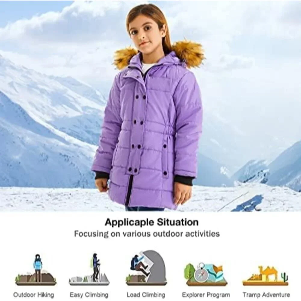 Girls Warm Winter Coats Thicken Long Parka Fleece Puffer Jacket Hooded Quilted W
